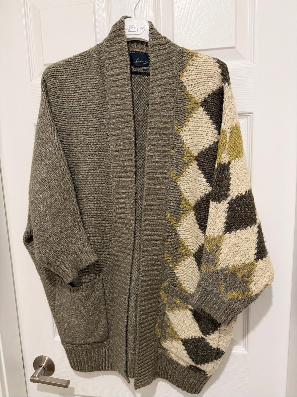 Women’s Olive Shawl Collar Argyle Cardigan